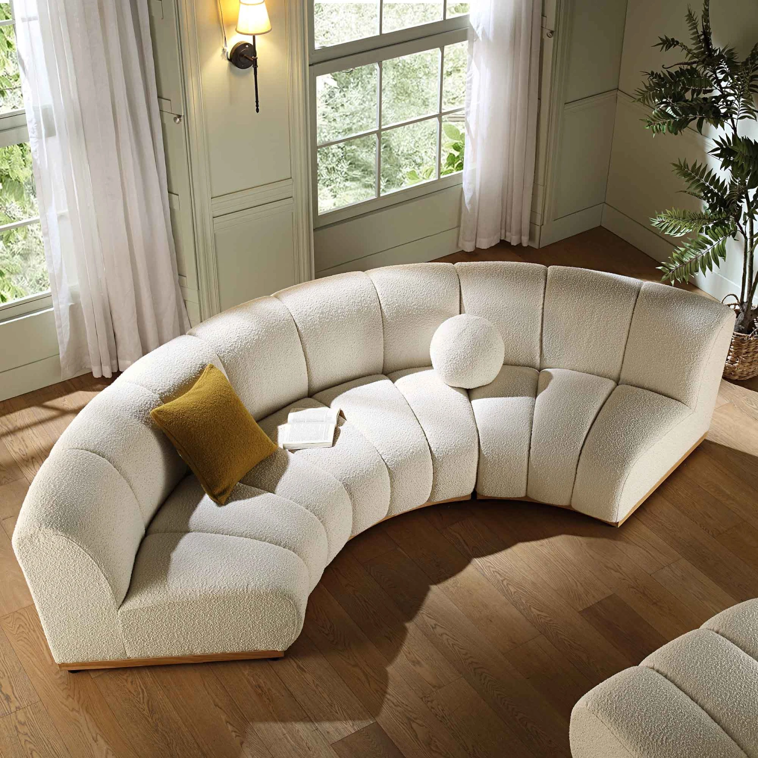 Granvia Ecru Boucle Modular Sofa, 3-Seater Curved Sofa 1 Granvia Ecru Boucle Modular Sofa, 3-Seater Curved Sofa