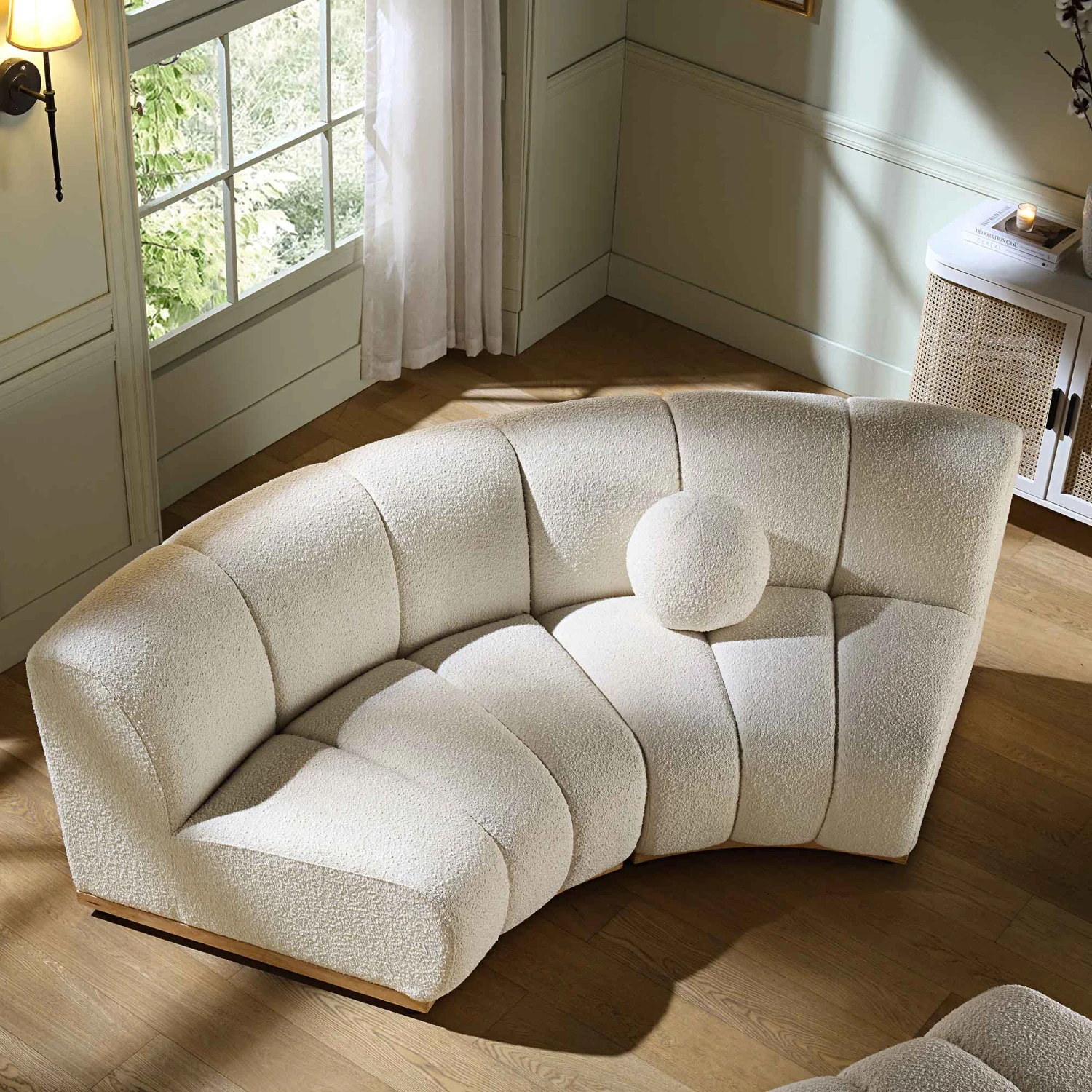 Granvia Ecru Boucle Modular Sofa, 2-Seater Curved Sofa 1 Granvia Ecru Boucle Modular Sofa, 2-Seater Curved Sofa