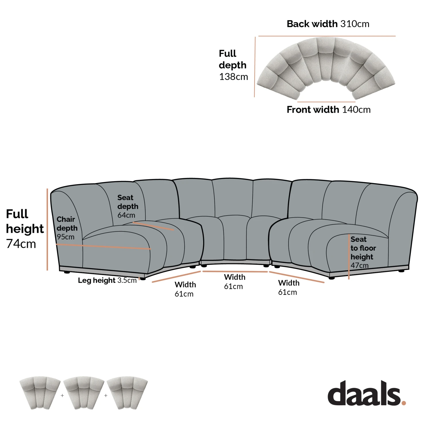 Granvia Ecru Boucle Modular Sofa, 3-Seater Curved Sofa 6 Granvia Ecru Boucle Modular Sofa, 3-Seater Curved Sofa - Image 6