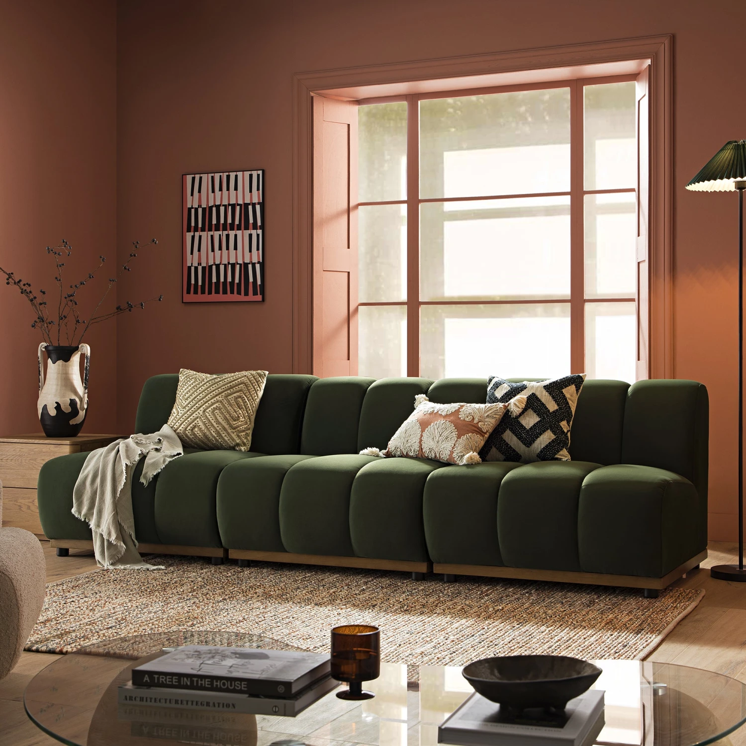 Granvia Moss Green Velvet Modular Sofa, 3-Seater Sofa 1 Granvia Moss Green Velvet Modular Sofa, 3-Seater Sofa