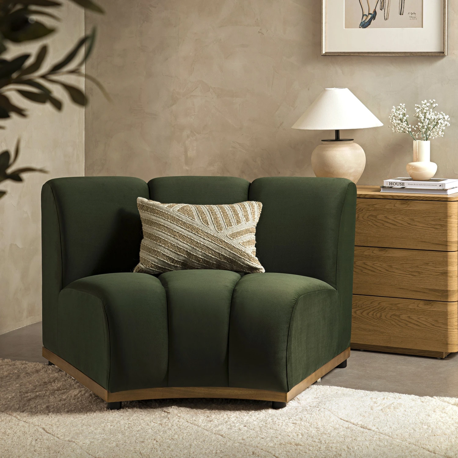 Granvia Moss Green Velvet Modular Sofa, 1-Seater Curved Sofa 2 Granvia Moss Green Velvet Modular Sofa, 1-Seater Curved Sofa - Image 2