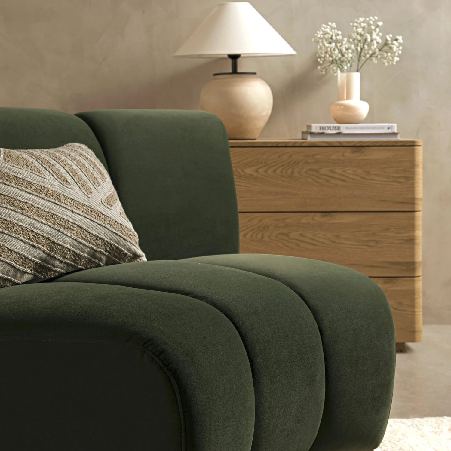 Granvia Moss Green Velvet Modular Sofa, 1-Seater Curved Sofa 3 Granvia Moss Green Velvet Modular Sofa, 1-Seater Curved Sofa - Image 3