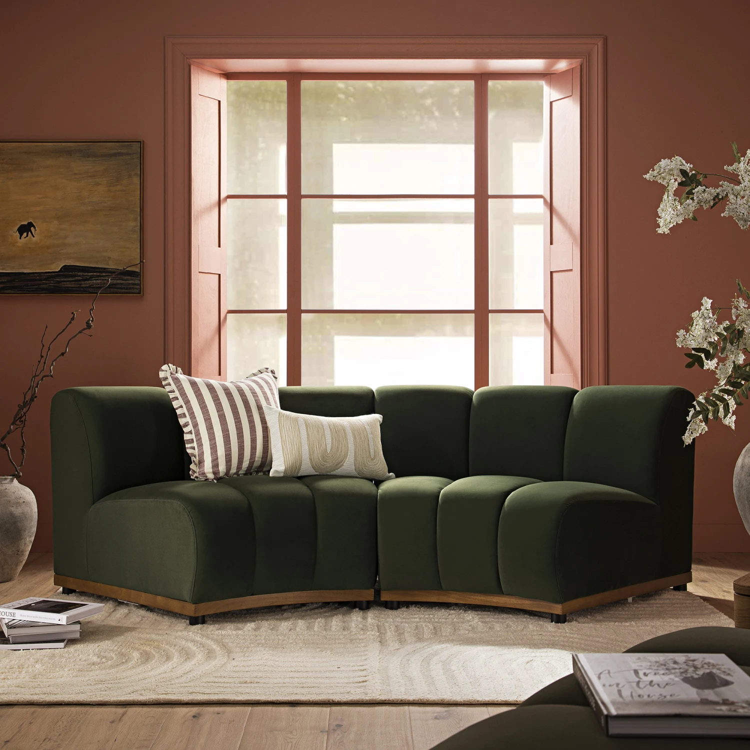 Granvia Moss Green Velvet Modular Sofa, 2-Seater Curved Sofa 1 Granvia Moss Green Velvet Modular Sofa, 2-Seater Curved Sofa