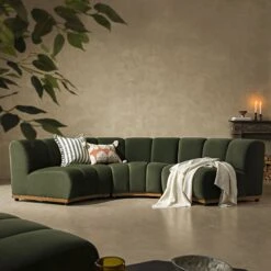 Granvia Moss Green Velvet Modular Sofa, 3-Seater Curved Sofa -Daals Store BOSF 9381 MOSS VEL CURVED 3ST scene2
