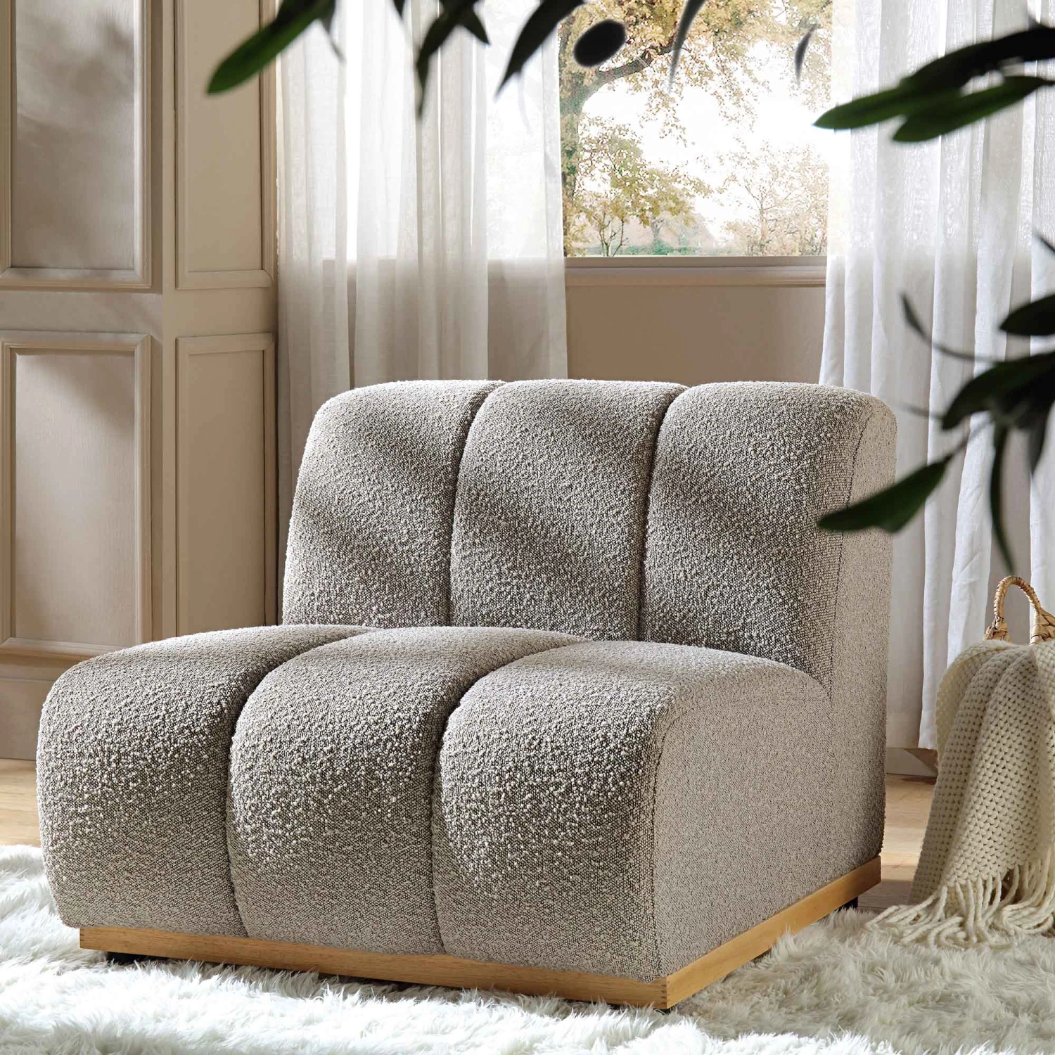 Granvia Taupe Boucle Modular Sofa, 1-Seater Armless Sofa 1 Granvia Taupe Boucle Modular Sofa, 1-Seater Armless Sofa