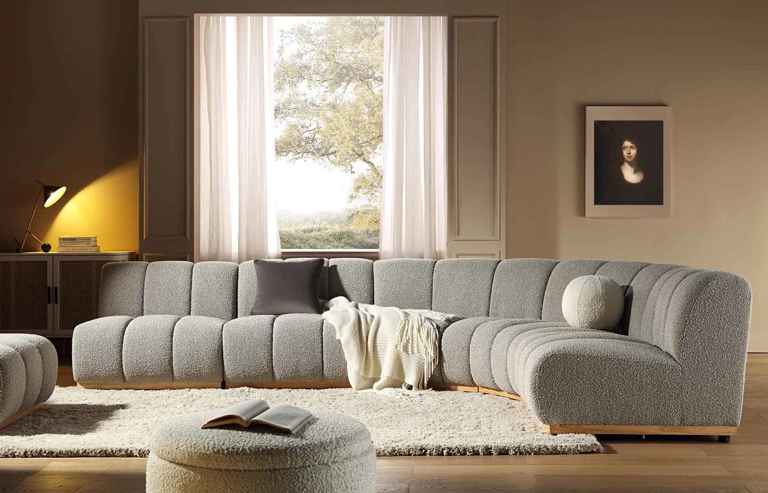 Granvia Taupe Boucle Modular Sofa, 5-Seater Grand L-Shaped Sofa 2 Granvia Taupe Boucle Modular Sofa, 5-Seater Grand L-Shaped Sofa - Image 2