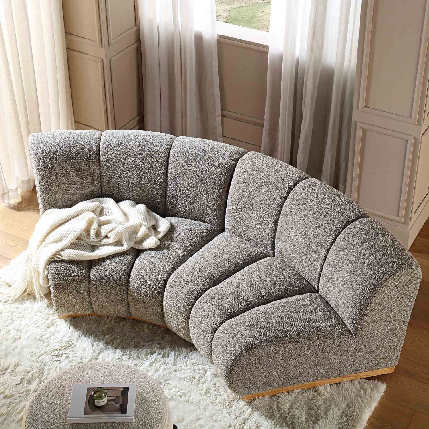 Granvia Taupe Boucle Modular Sofa, 2-Seater Curved Sofa 1 Granvia Taupe Boucle Modular Sofa, 2-Seater Curved Sofa