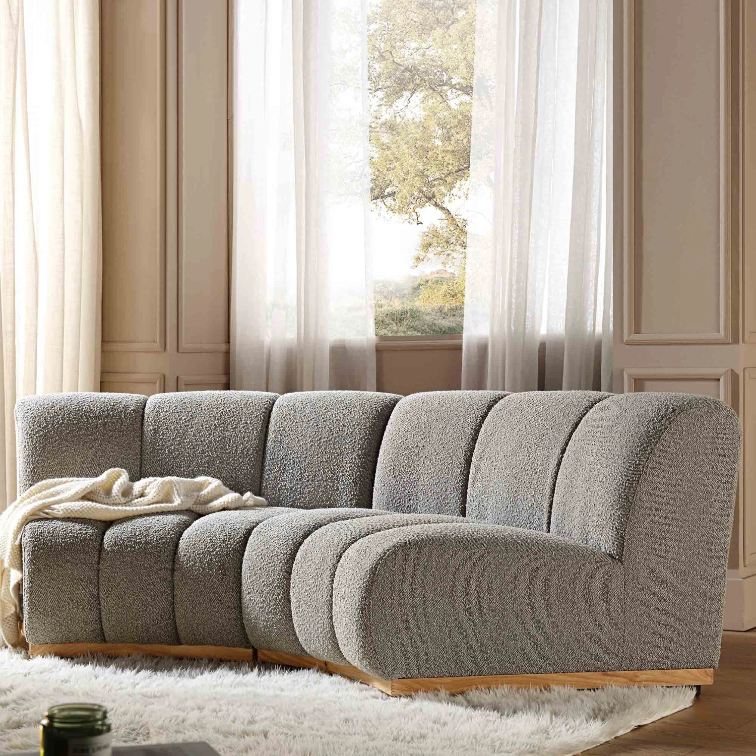 Granvia Taupe Boucle Modular Sofa, 2-Seater Curved Sofa 2 Granvia Taupe Boucle Modular Sofa, 2-Seater Curved Sofa - Image 2