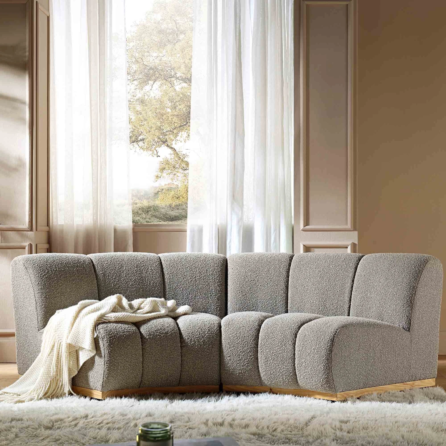 Granvia Taupe Boucle Modular Sofa, 2-Seater Curved Sofa 3 Granvia Taupe Boucle Modular Sofa, 2-Seater Curved Sofa - Image 3