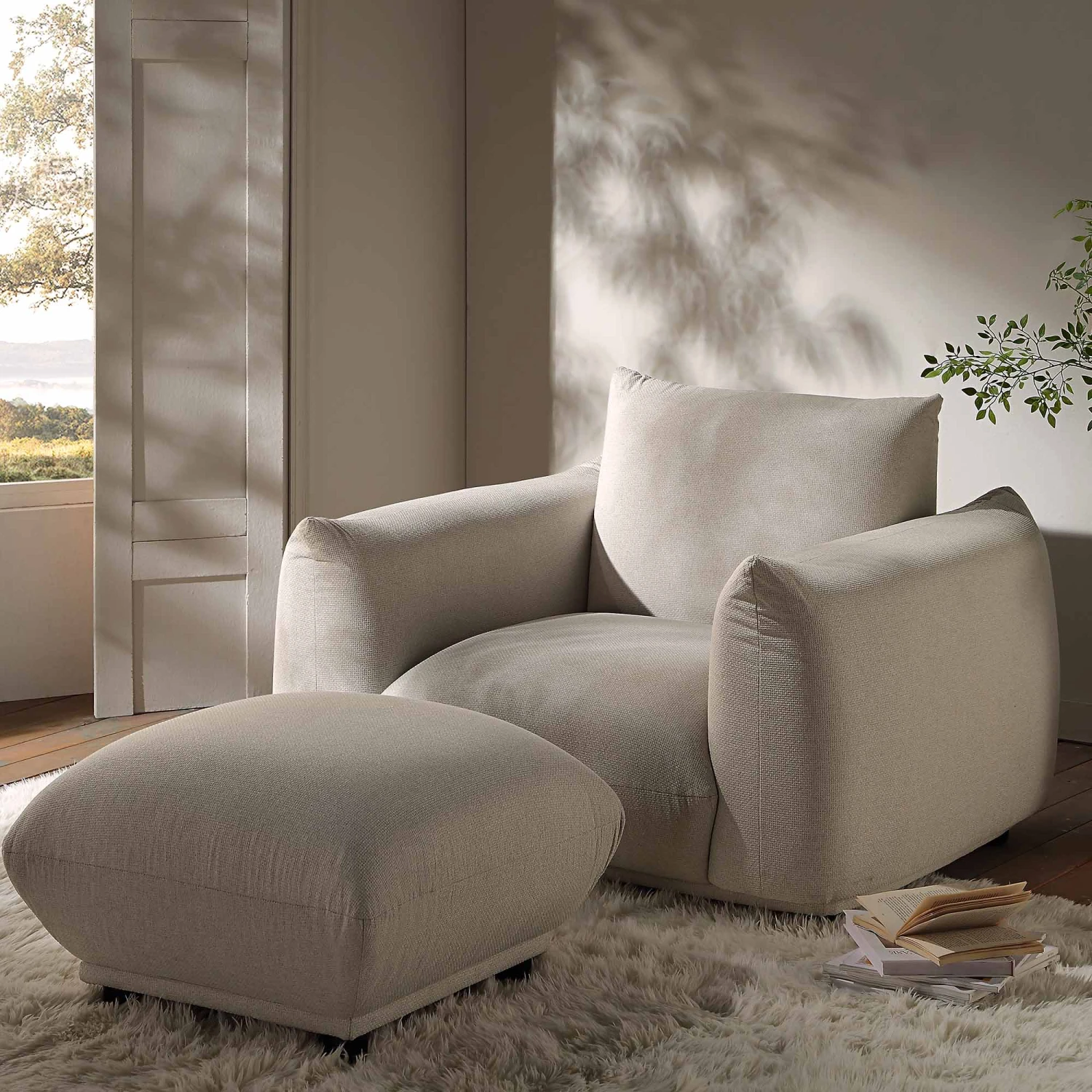 Gianni Armchair, Beige Woven Fabric 3 Gianni Armchair, Beige Woven Fabric - Image 3