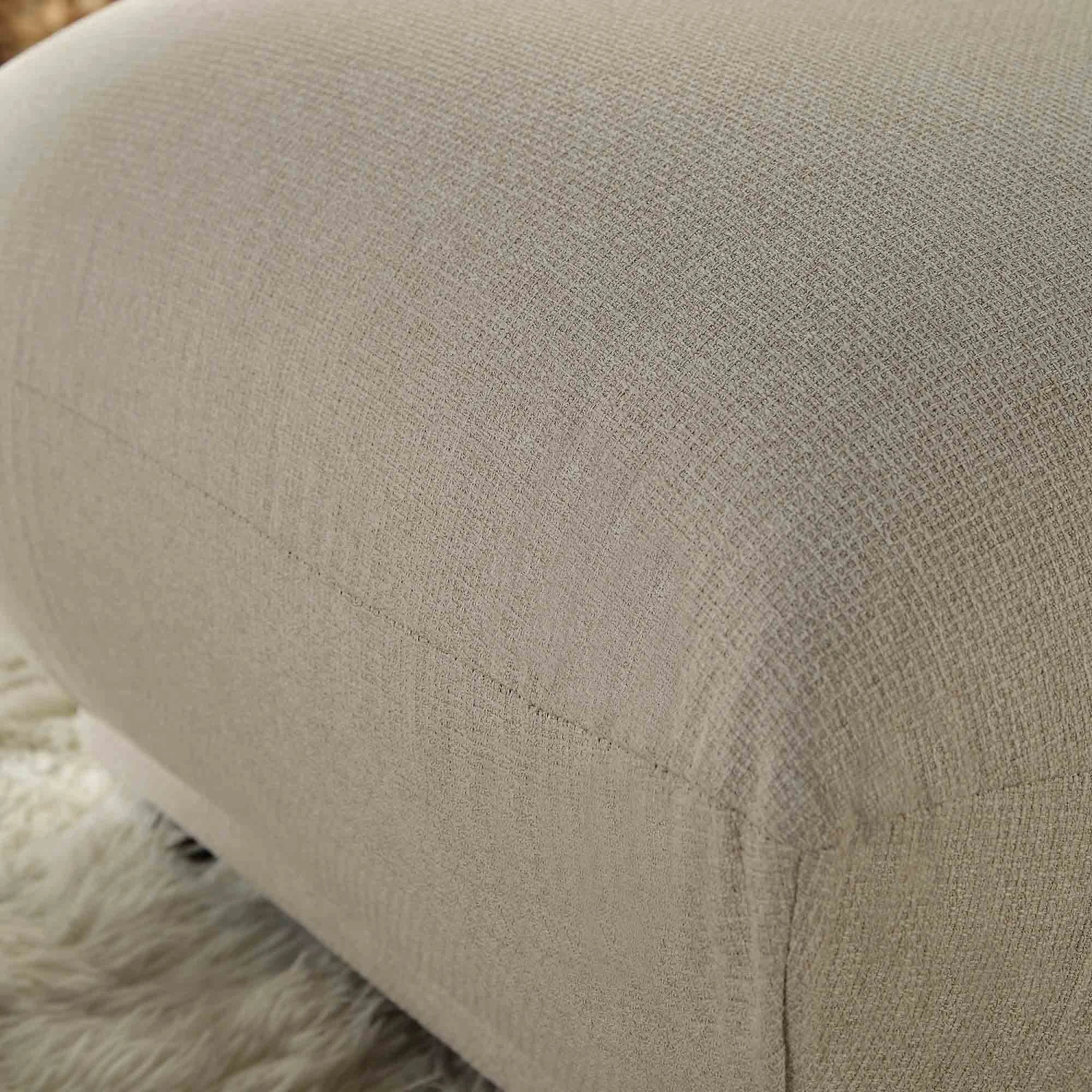 Gianni Pouffe, Beige Woven Fabric 2 Gianni Pouffe, Beige Woven Fabric - Image 2