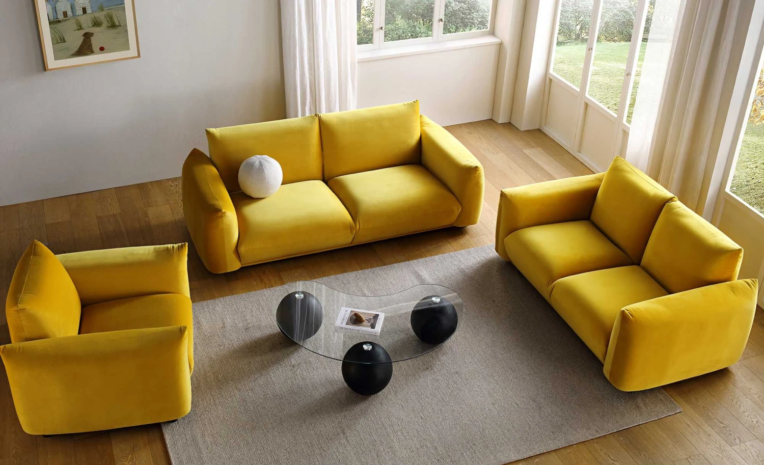 Gianni Two Seater Sofa, Goldenrod Velvet 4 Gianni Two Seater Sofa, Goldenrod Velvet - Image 4