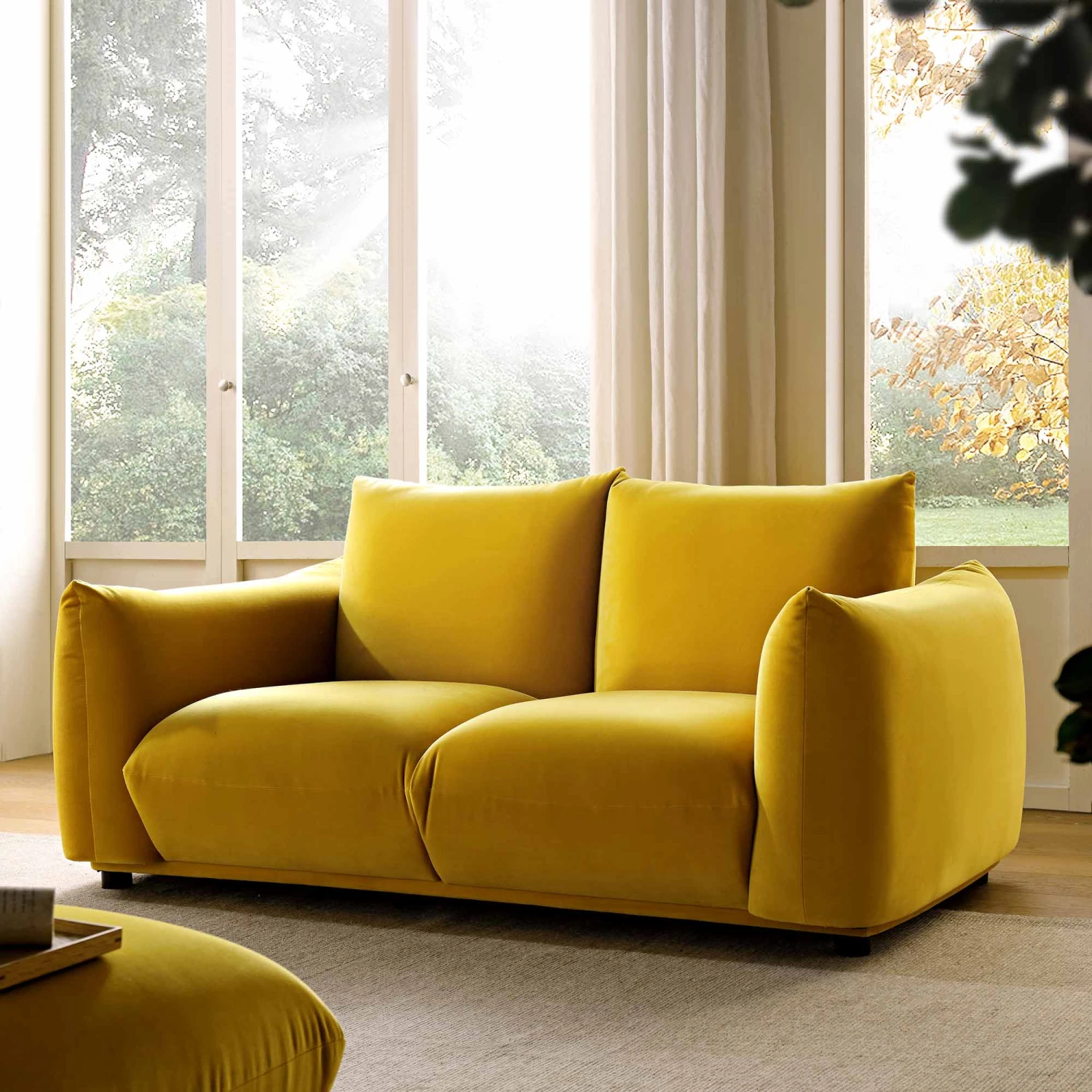 Gianni Two Seater Sofa, Goldenrod Velvet 1 Gianni Two Seater Sofa, Goldenrod Velvet