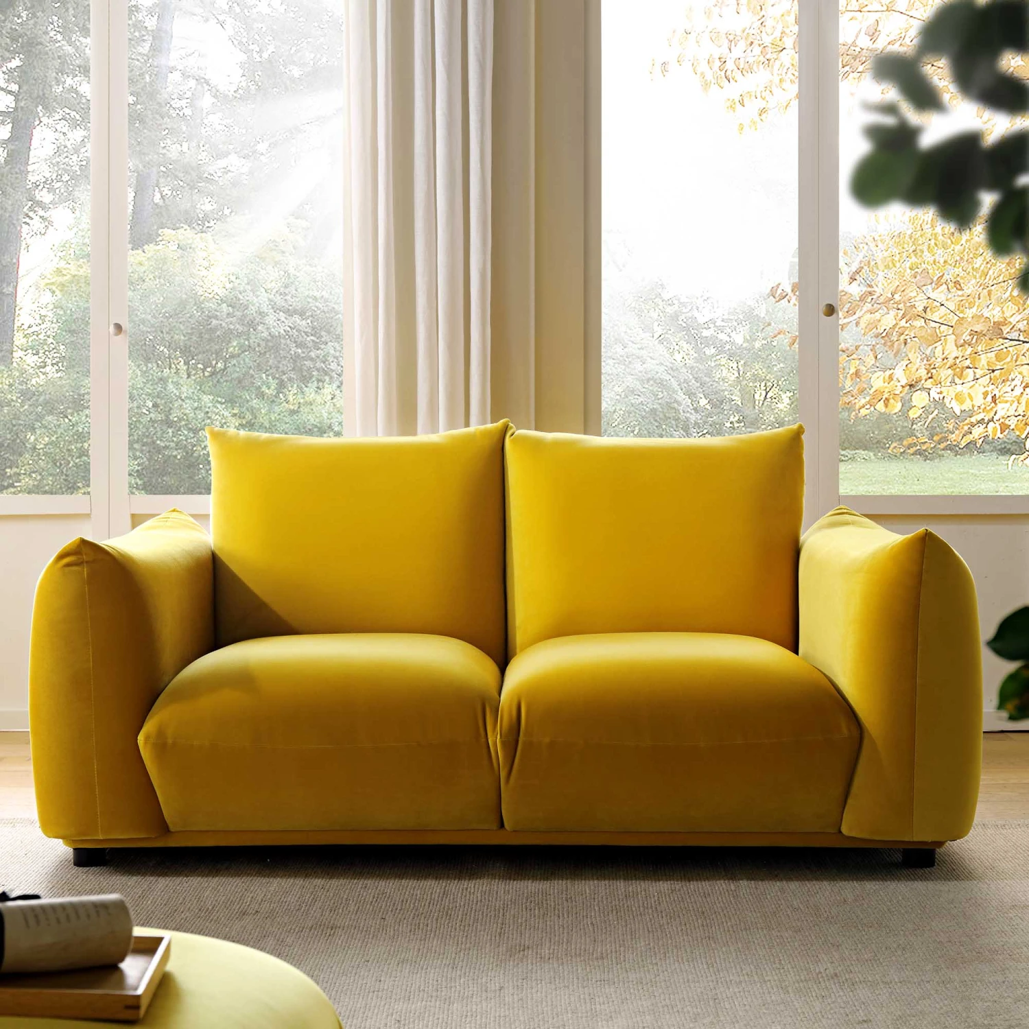 Gianni Two Seater Sofa, Goldenrod Velvet 2 Gianni Two Seater Sofa, Goldenrod Velvet - Image 2