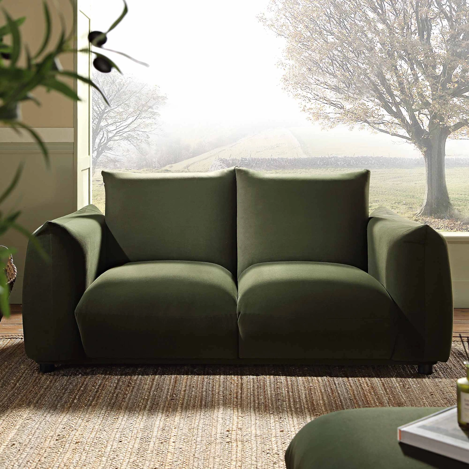 Gianni Two Seater Sofa, Moss Green Velvet 2 Gianni Two Seater Sofa, Moss Green Velvet - Image 2