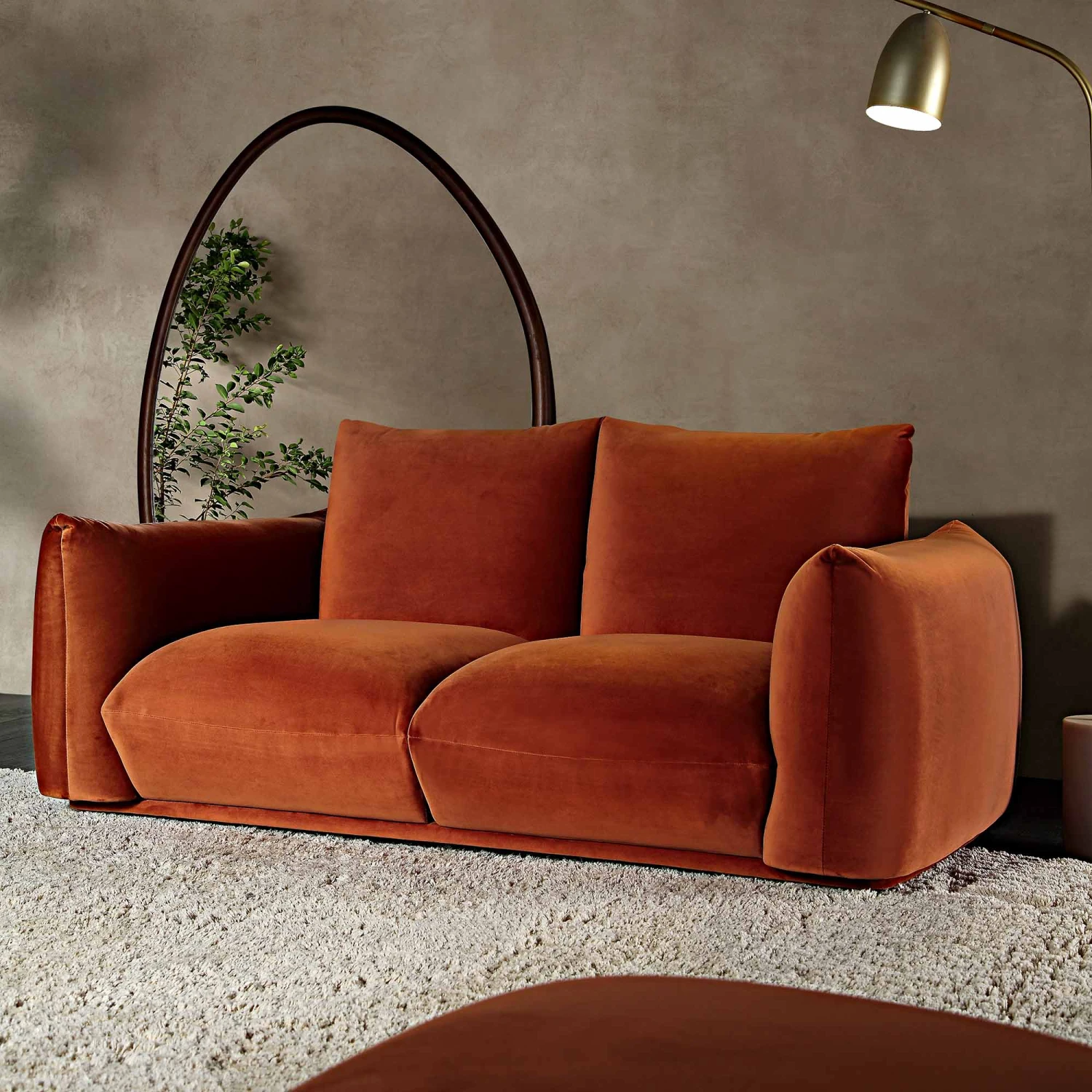 Gianni Two Seater Sofa, Rust Velvet 1 Gianni Two Seater Sofa, Rust Velvet