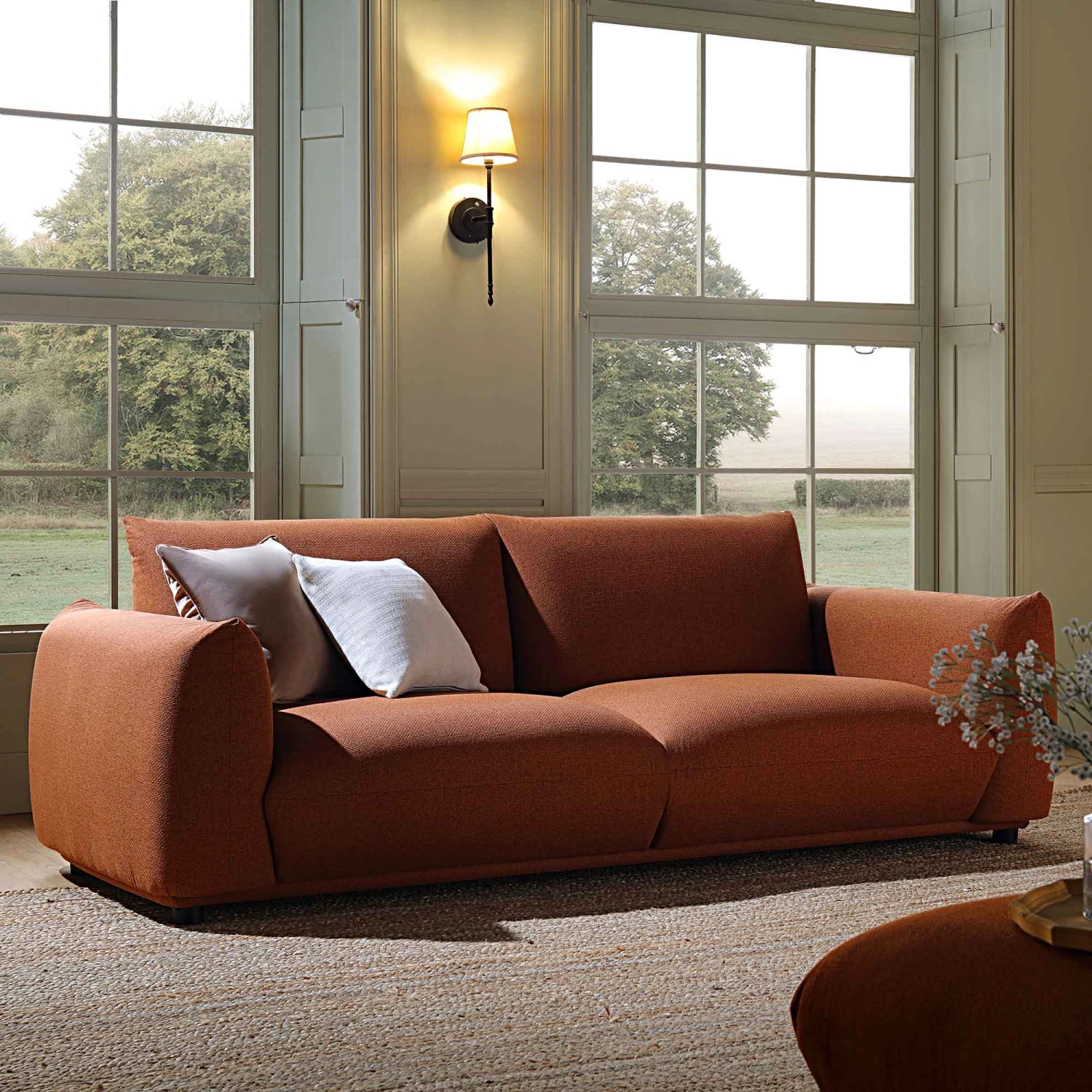 Gianni Three Seater Sofa, Terracotta Fabric 2 Gianni Three Seater Sofa, Terracotta Fabric - Image 2