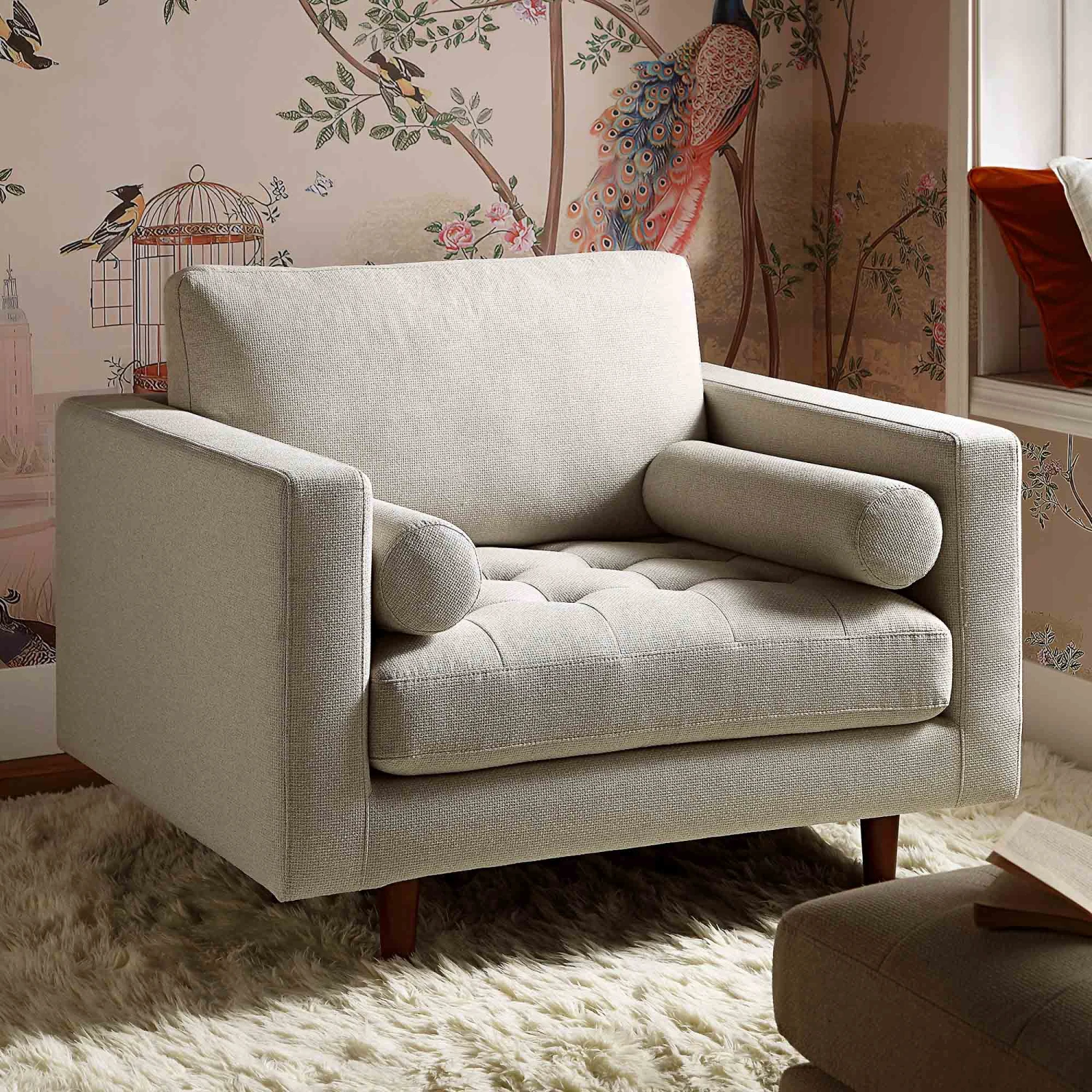 Henrietta Armchair, Beige Woven Fabric 1 Henrietta Armchair, Beige Woven Fabric