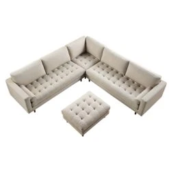 Henrietta 5+Seater Corner Sofa, Beige Woven Fabric 22 Henrietta 5+Seater Corner Sofa, Beige Woven Fabric -Daals Store BOSF 9680 BEIGE WOV CORNER SET WB5