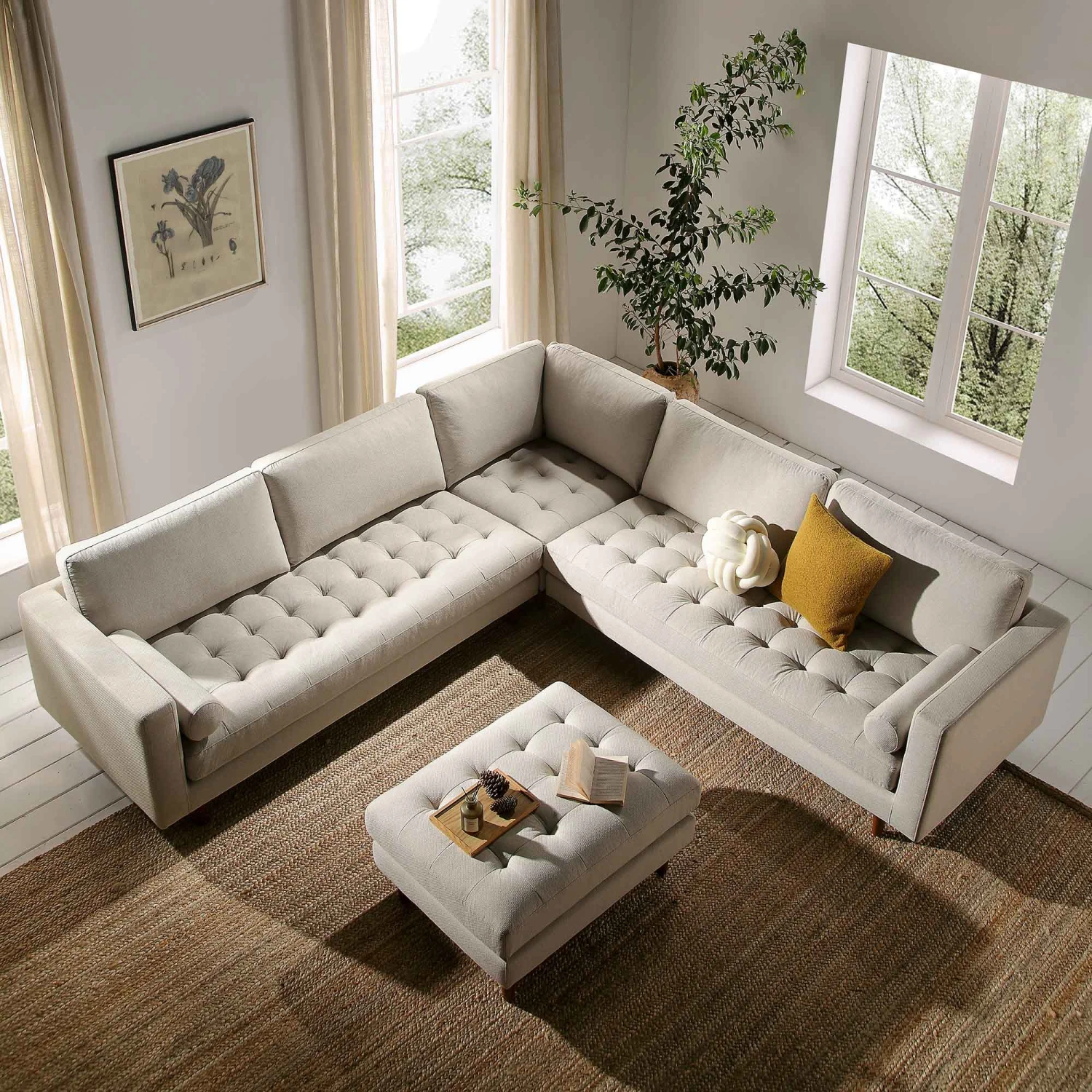 Henrietta 5+Seater Corner Sofa, Beige Woven Fabric 2 Henrietta 5+Seater Corner Sofa, Beige Woven Fabric - Image 2