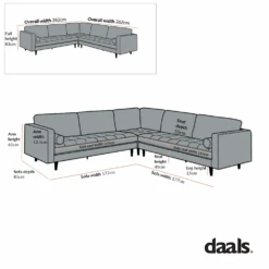 Henrietta 5+Seater Corner Sofa, Teal Velvet -Daals Store BOSF 9680 CORNER SET CHART 1