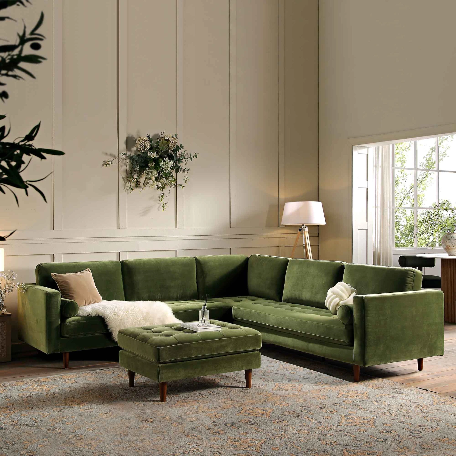 Henrietta 5+Seater Corner Sofa, Moss Green Velvet 2 Henrietta 5+Seater Corner Sofa, Moss Green Velvet - Image 2