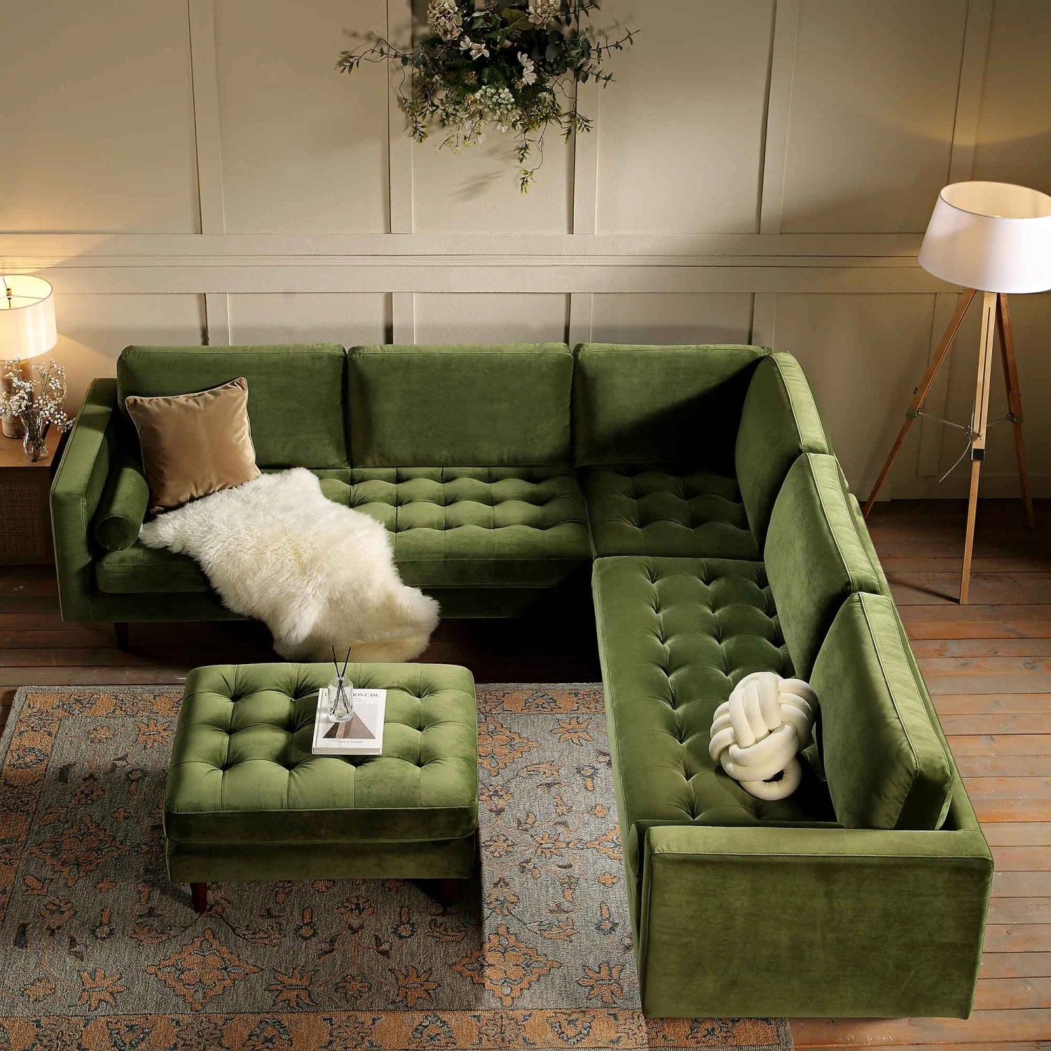 Henrietta 5+Seater Corner Sofa, Moss Green Velvet 4 Henrietta 5+Seater Corner Sofa, Moss Green Velvet - Image 4
