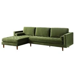 Henrietta Moss Green Velvet Grand 4-Seater Chaise End Sofa, Left Hand Facing 18 Henrietta Moss Green Velvet Grand 4-Seater Chaise End Sofa, Left Hand Facing -Daals Store BOSF 9680 FERN VEL LHF SET WB2