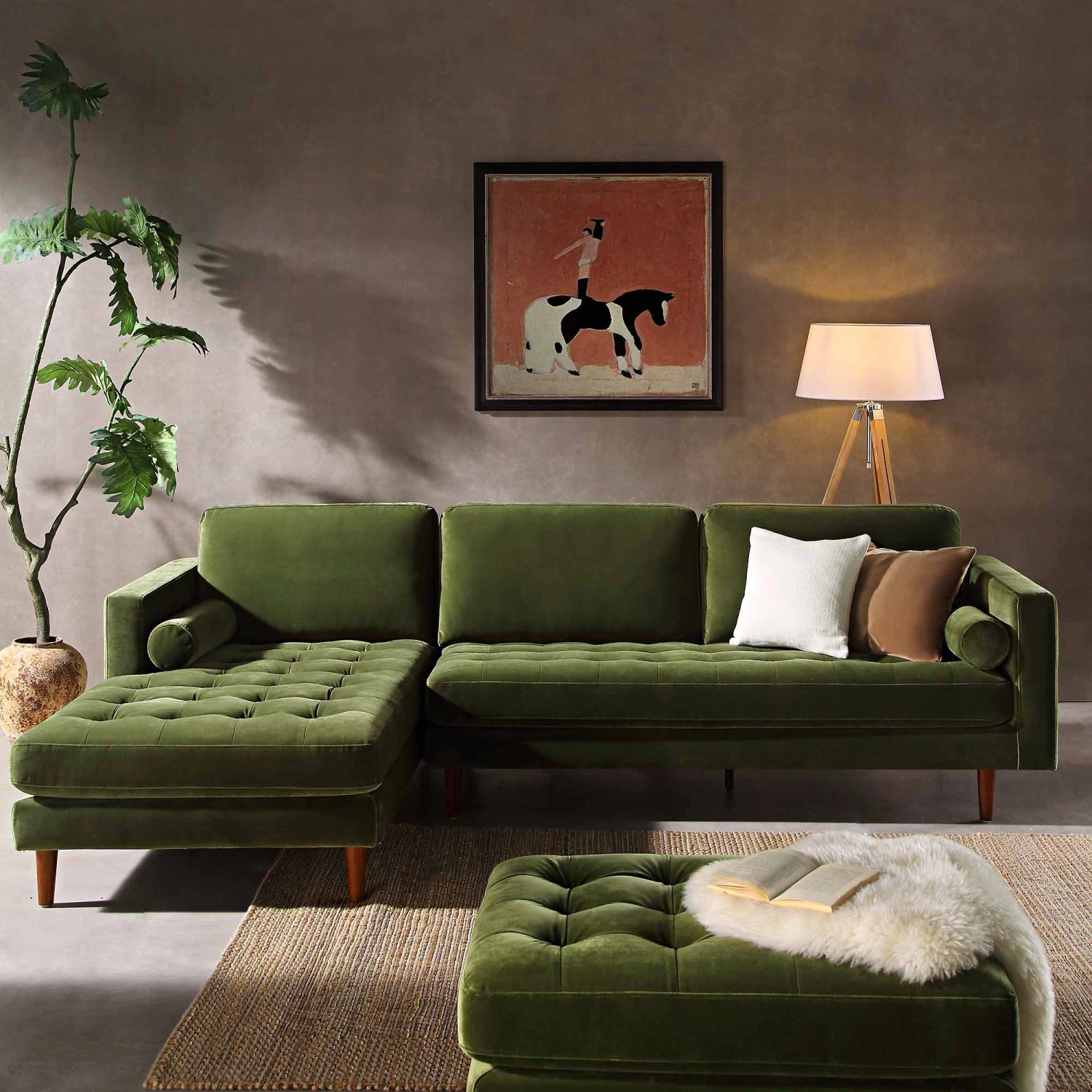 Henrietta Moss Green Velvet Grand 4-Seater Chaise End Sofa, Left Hand Facing 2 Henrietta Moss Green Velvet Grand 4-Seater Chaise End Sofa, Left Hand Facing - Image 2