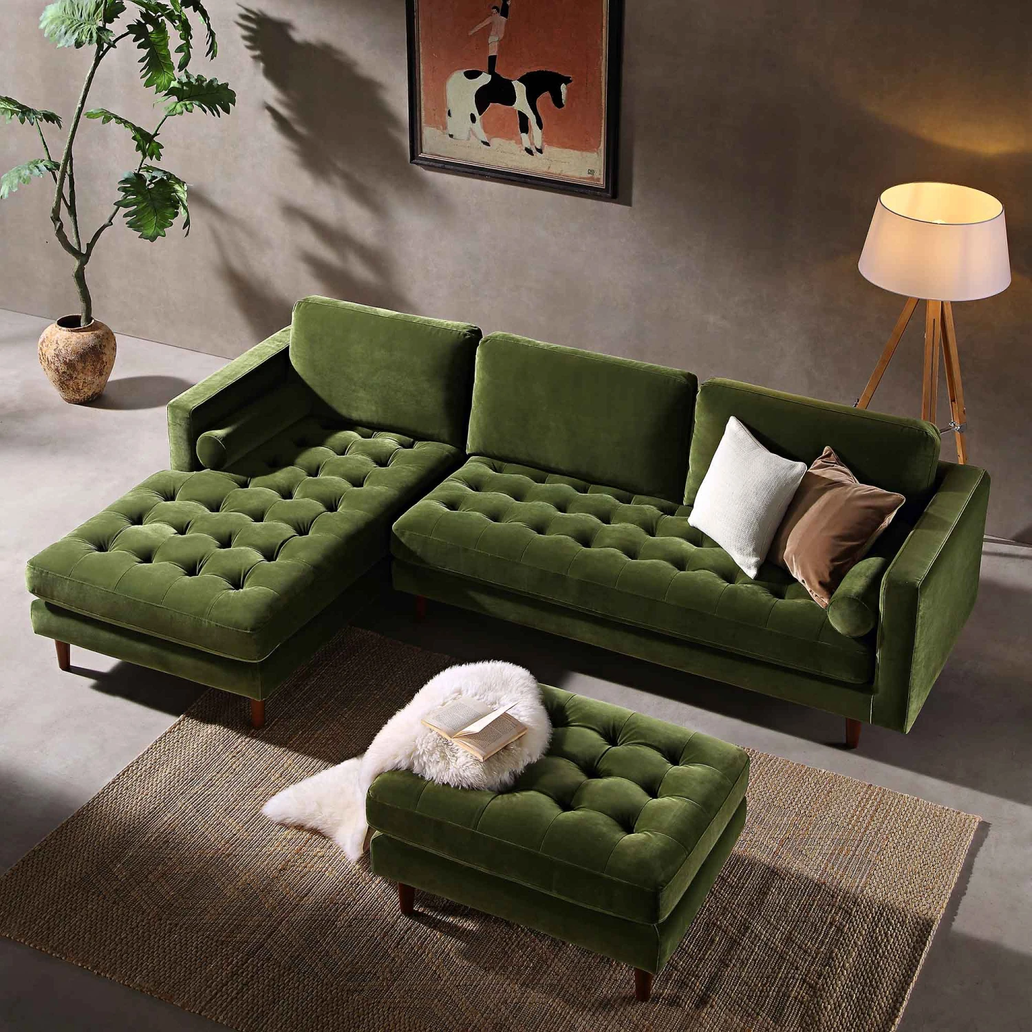 Henrietta Moss Green Velvet Grand 4-Seater Chaise End Sofa, Left Hand Facing 3 Henrietta Moss Green Velvet Grand 4-Seater Chaise End Sofa, Left Hand Facing - Image 3