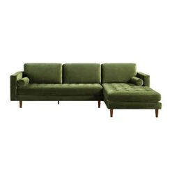 Henrietta Moss Green Velvet Grand 4-Seater Chaise End Sofa, Right Hand Facing 17 Henrietta Moss Green Velvet Grand 4-Seater Chaise End Sofa, Right Hand Facing -Daals Store BOSF 9680 FERN VEL RHF SET WB1
