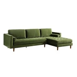Henrietta Moss Green Velvet Grand 4-Seater Chaise End Sofa, Right Hand Facing 18 Henrietta Moss Green Velvet Grand 4-Seater Chaise End Sofa, Right Hand Facing -Daals Store BOSF 9680 FERN VEL RHF SET WB2