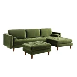 Henrietta Moss Green Velvet Grand 4-Seater Chaise End Sofa, Right Hand Facing 21 Henrietta Moss Green Velvet Grand 4-Seater Chaise End Sofa, Right Hand Facing -Daals Store BOSF 9680 FERN VEL RHF SET WB4