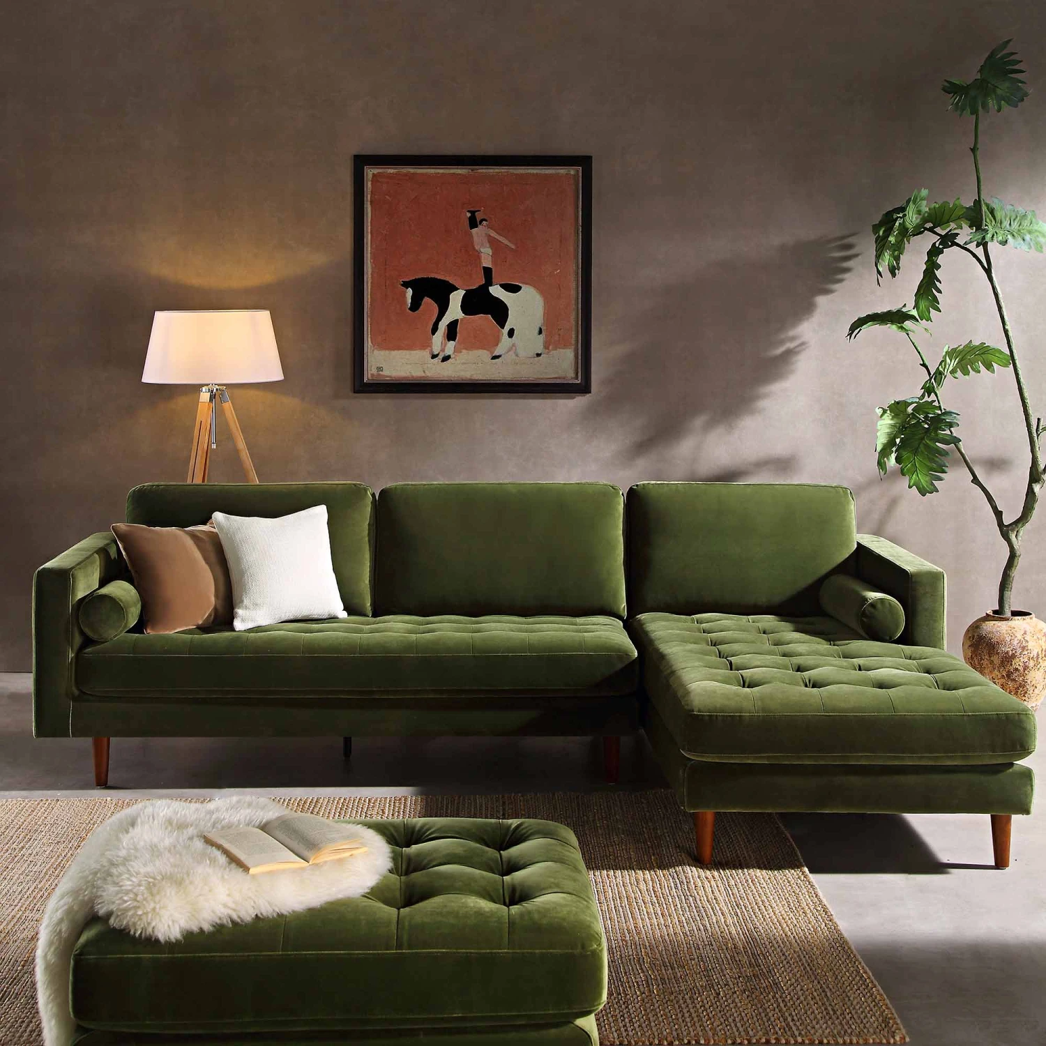 Henrietta Moss Green Velvet Grand 4-Seater Chaise End Sofa, Right Hand Facing 2 Henrietta Moss Green Velvet Grand 4-Seater Chaise End Sofa, Right Hand Facing - Image 2