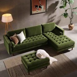Henrietta Moss Green Velvet Grand 4-Seater Chaise End Sofa, Right Hand Facing 15 Henrietta Moss Green Velvet Grand 4-Seater Chaise End Sofa, Right Hand Facing -Daals Store BOSF 9680 FERN VEL RHF SET scene2