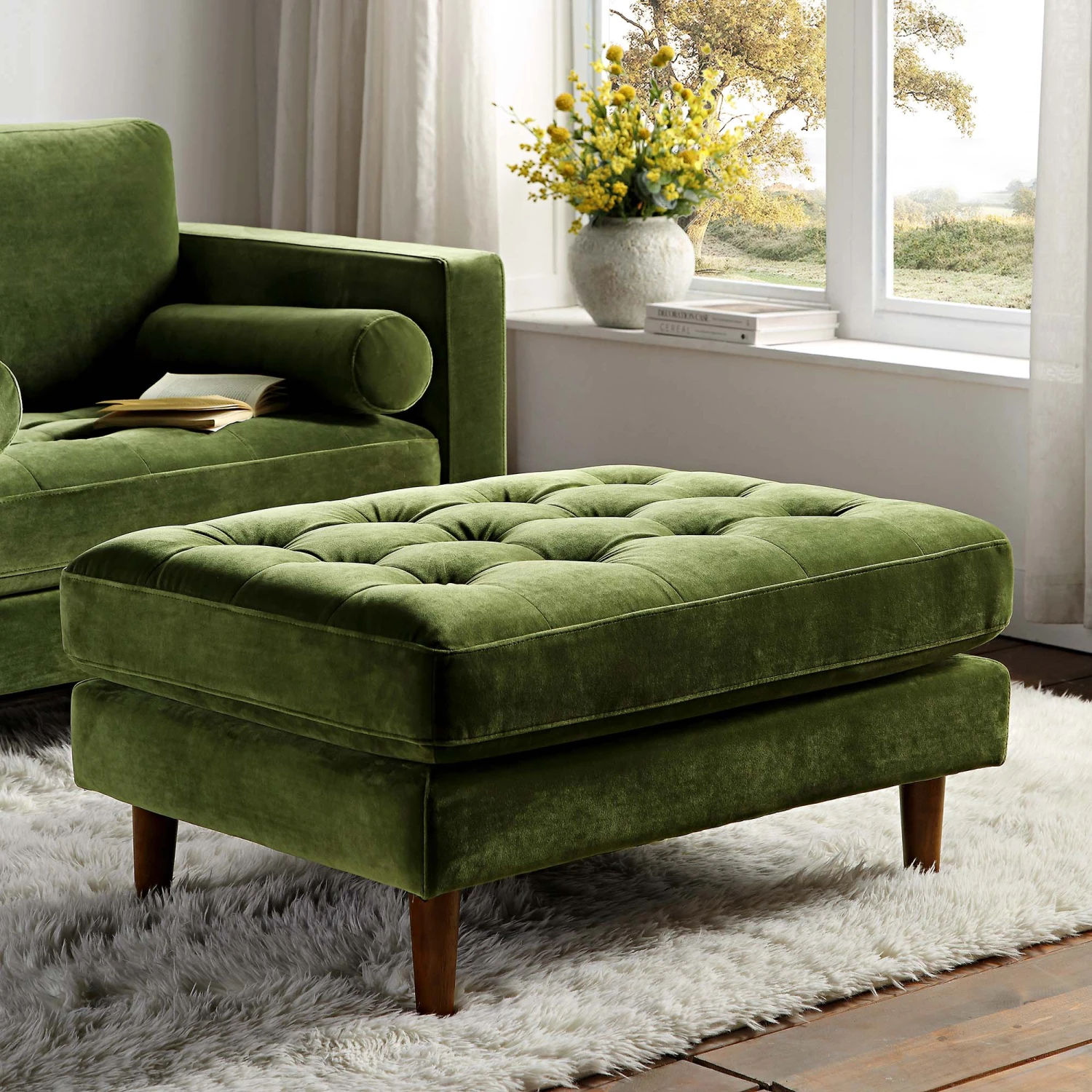 Henrietta Ottoman, Moss Green Velvet 1 Henrietta Ottoman, Moss Green Velvet