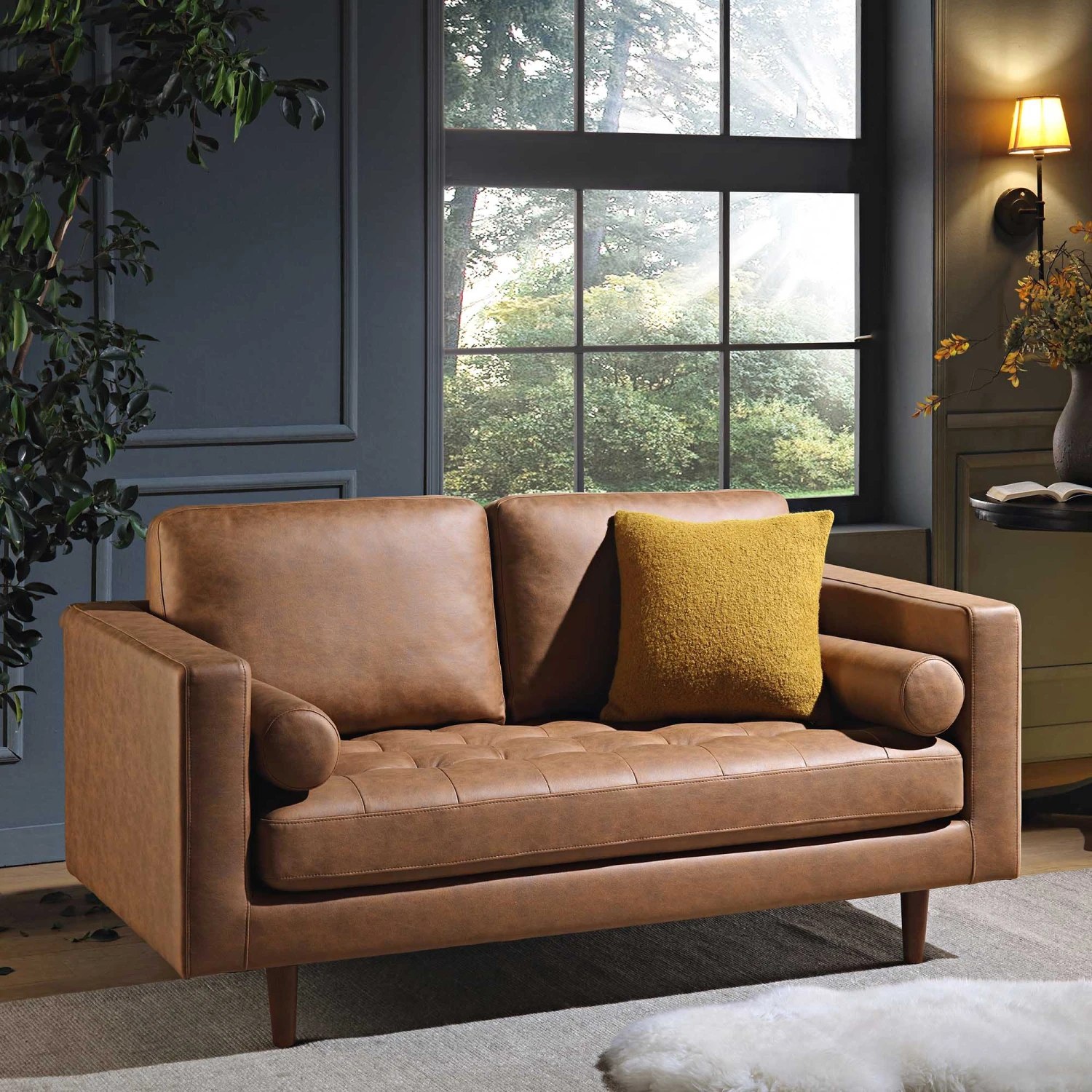 Henrietta 2-Seater Sofa, Tan Faux Suede 2 Henrietta 2-Seater Sofa, Tan Faux Suede - Image 2