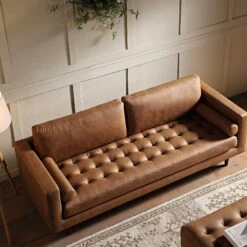 Henrietta Large 3-Seater Sofa, Tan Faux Suede -Daals Store BOSF 9680 TAN FXLT 3ST scene2