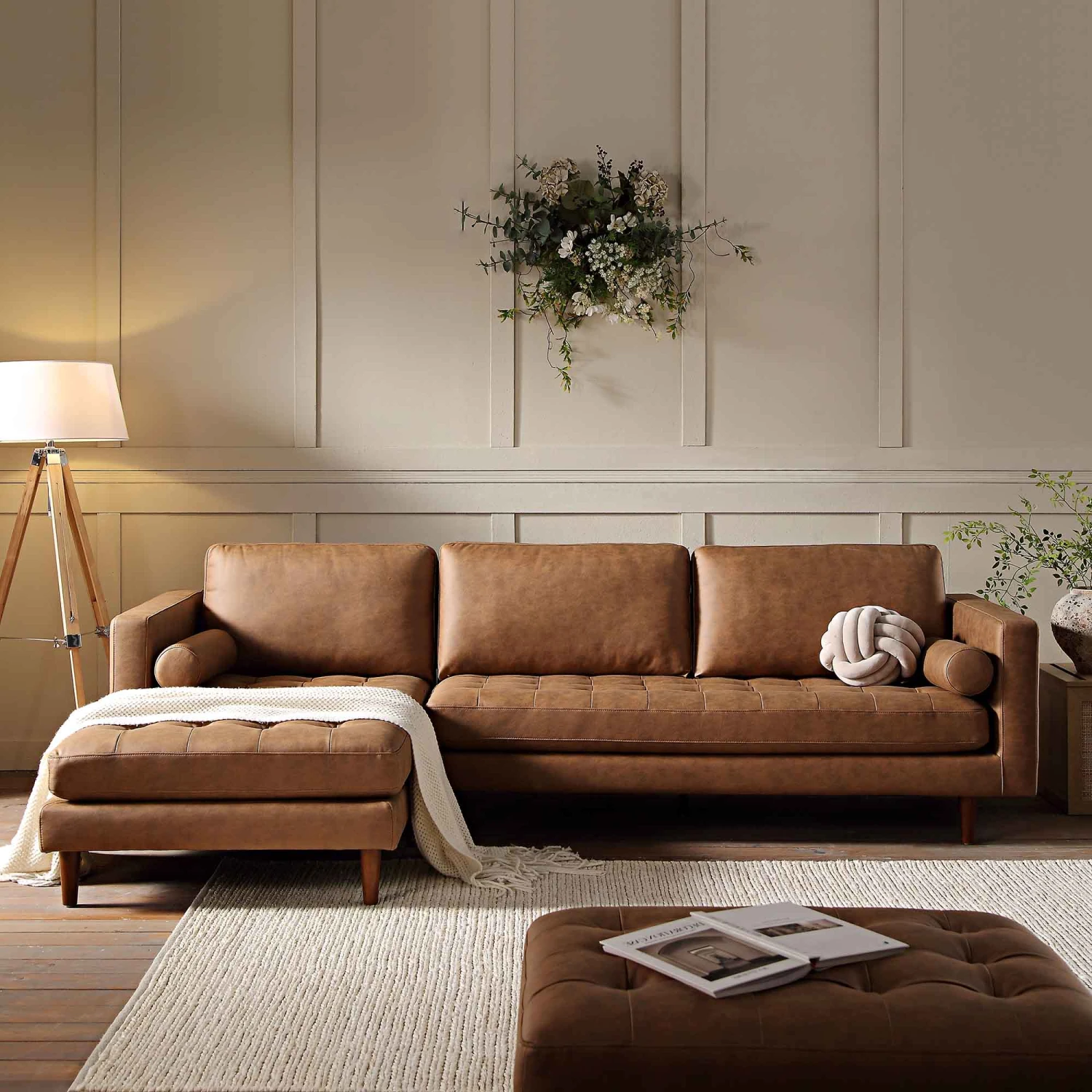 Henrietta Tan Faux Suede Grand 4-Seater Chaise End Sofa, Left Hand Facing 2 Henrietta Tan Faux Suede Grand 4-Seater Chaise End Sofa, Left Hand Facing - Image 2