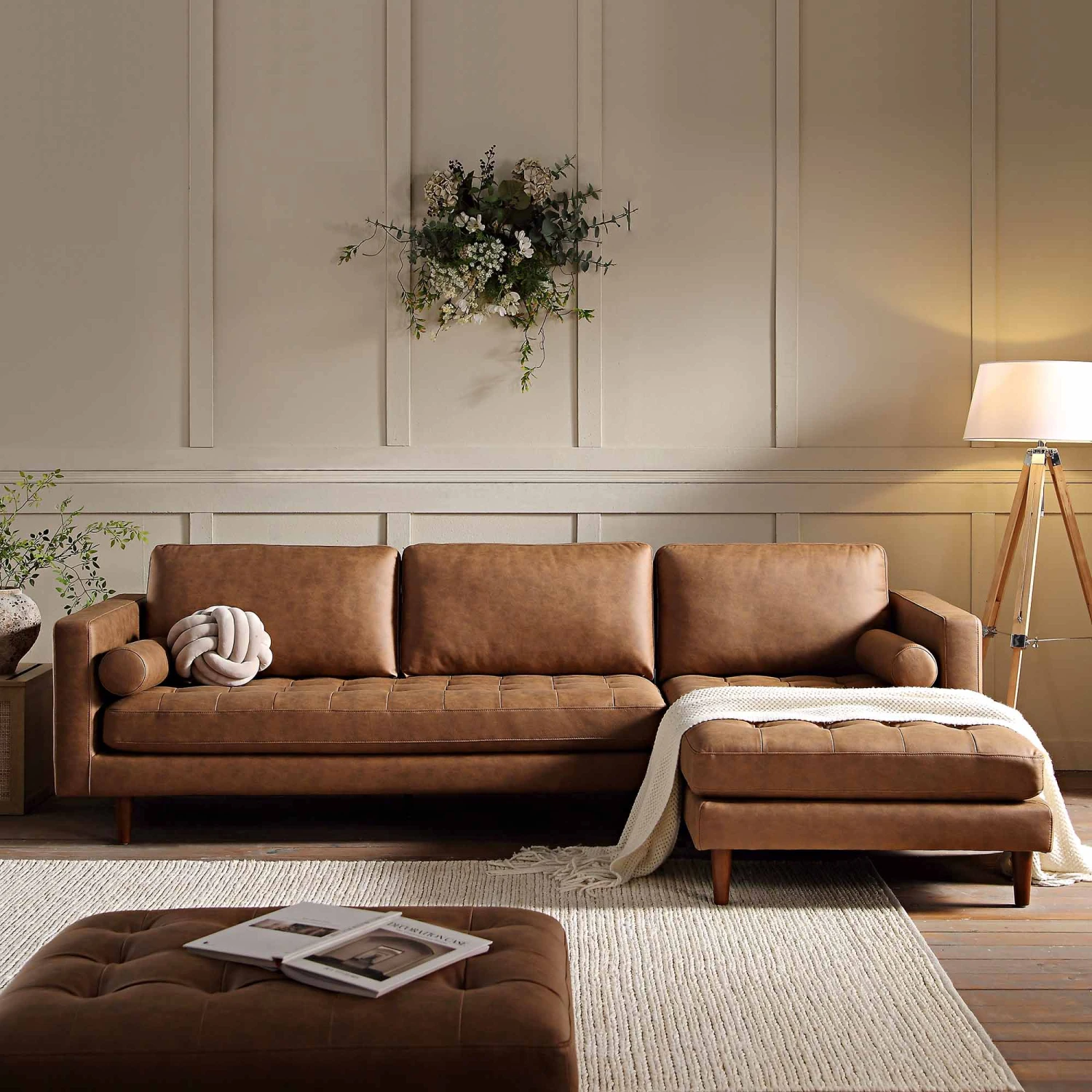 Henrietta Tan Faux Suede Grand 4-Seater Chaise End Sofa, Right Hand Facing 2 Henrietta Tan Faux Suede Grand 4-Seater Chaise End Sofa, Right Hand Facing - Image 2