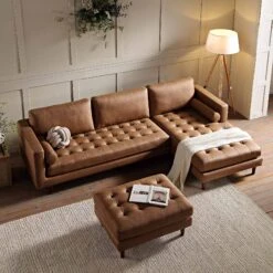 Henrietta Tan Faux Suede Grand 4-Seater Chaise End Sofa, Right Hand Facing 15 Henrietta Tan Faux Suede Grand 4-Seater Chaise End Sofa, Right Hand Facing -Daals Store BOSF 9680 TAN FXLT RHF SET scene2