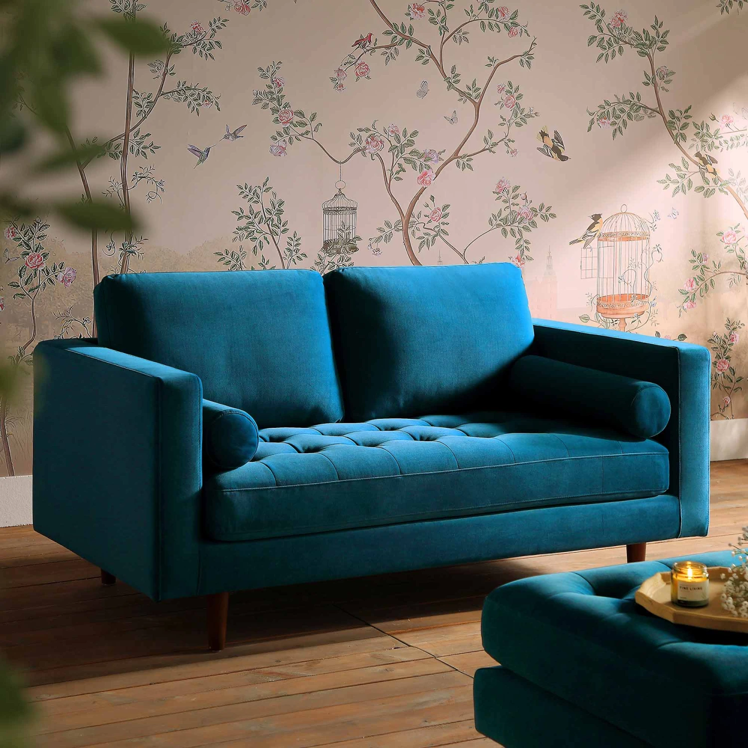 Henrietta 2-Seater Sofa, Teal Velvet 1 Henrietta 2-Seater Sofa, Teal Velvet