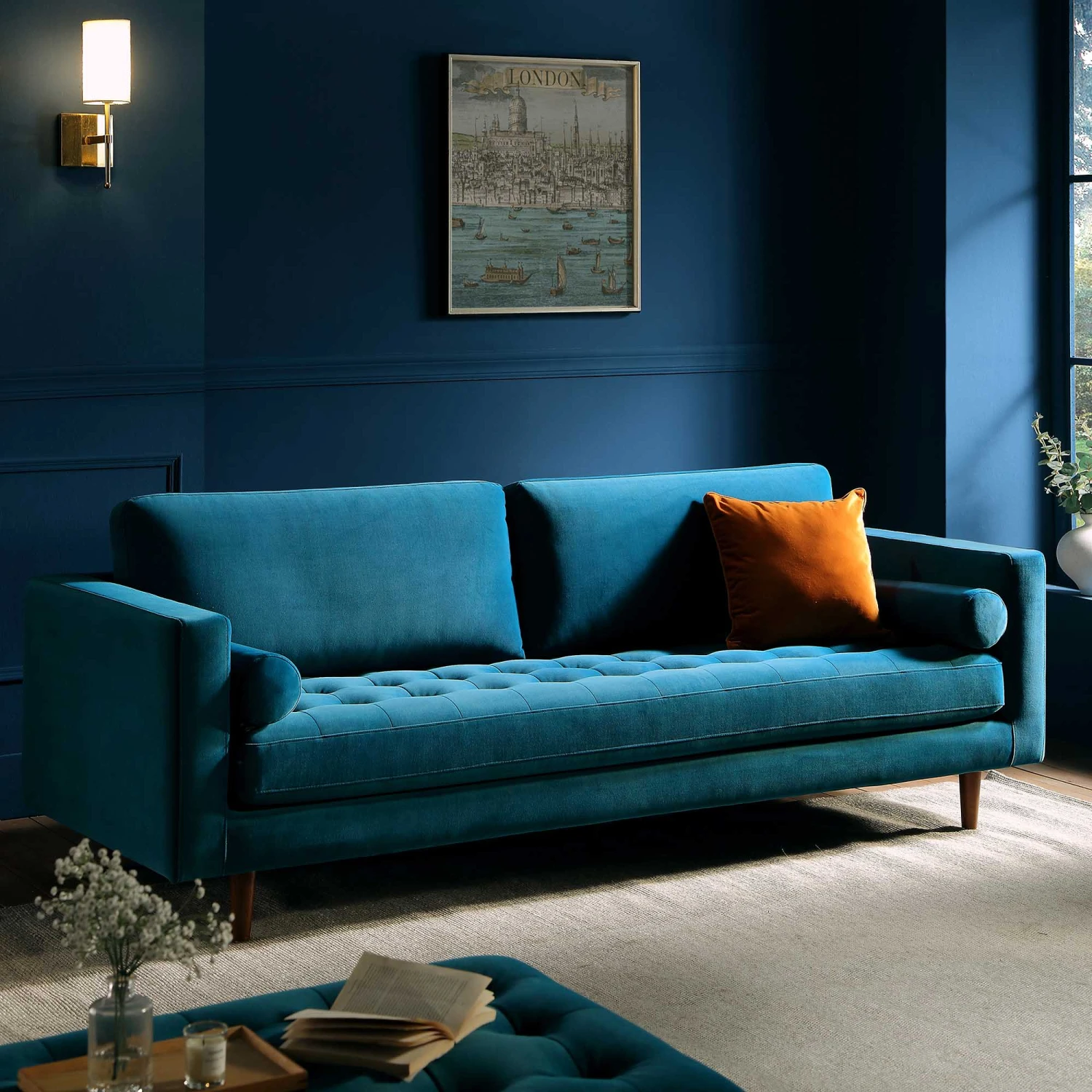 Henrietta Large 3-Seater Sofa, Teal Velvet 1 Henrietta Large 3-Seater Sofa, Teal Velvet