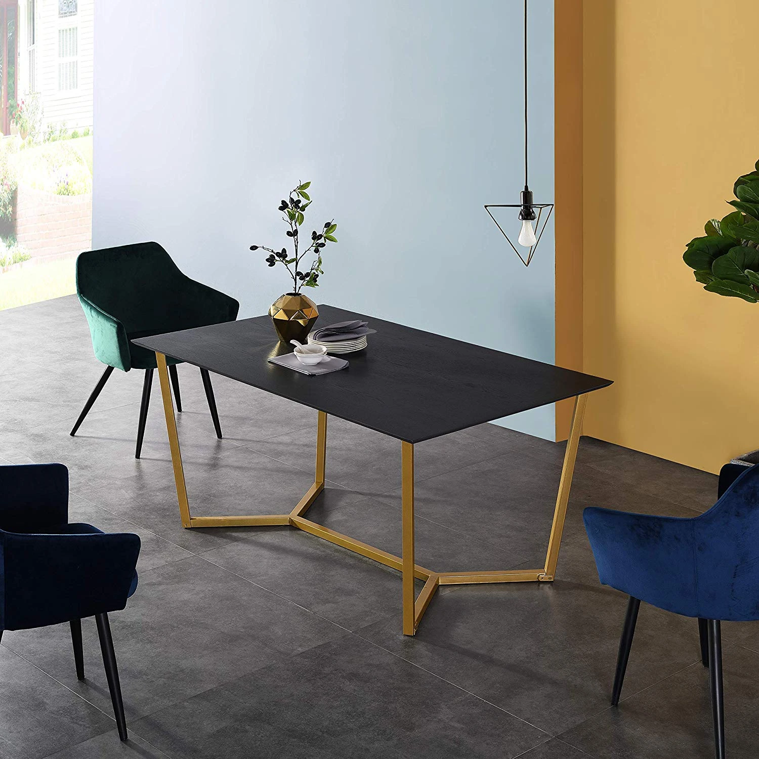 SIERRE 6 Seater Dark Oak Dining Table β Industrial Gold Geometric Metal Legs 1 SIERRE 6 Seater Dark Oak Dining Table β Industrial Gold Geometric Metal Legs