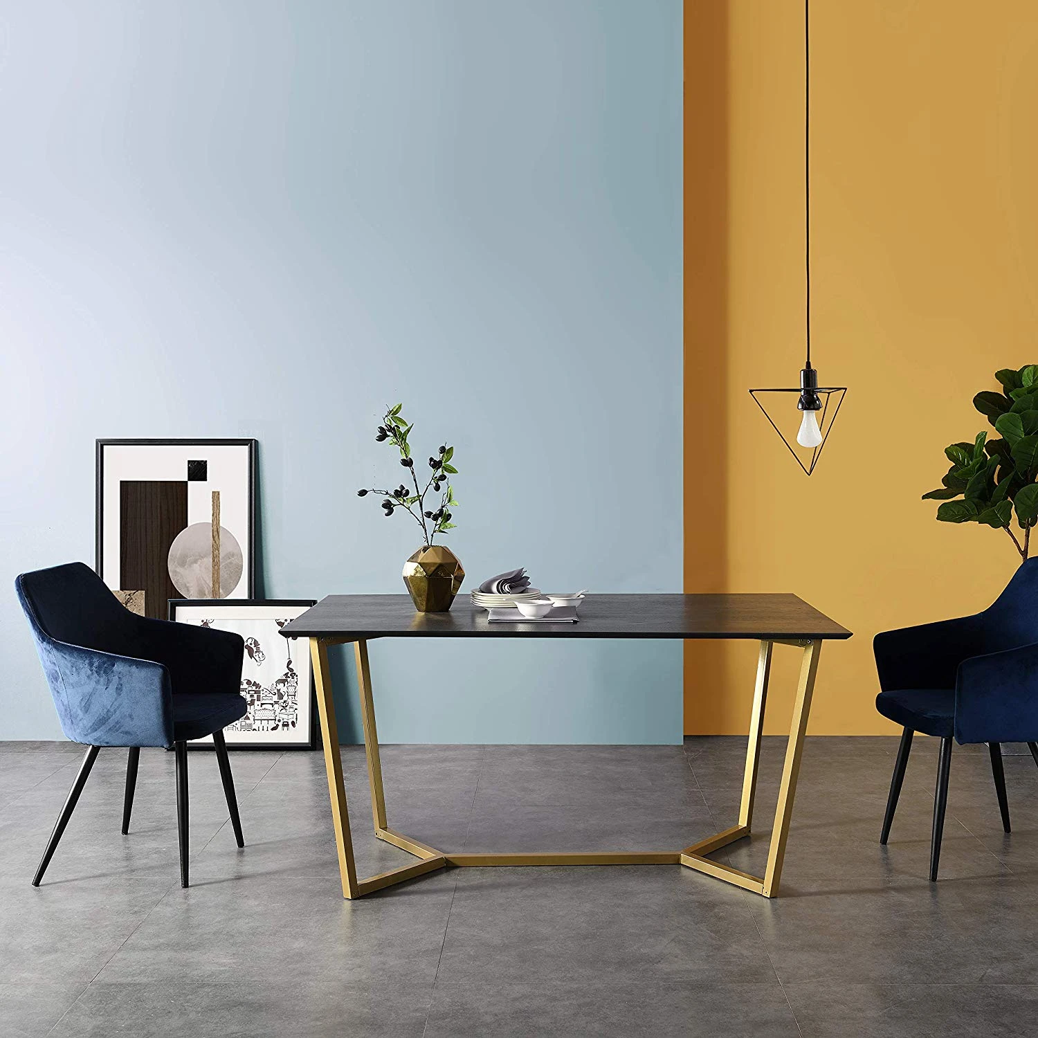SIERRE 6 Seater Dark Oak Dining Table β Industrial Gold Geometric Metal Legs 2 SIERRE 6 Seater Dark Oak Dining Table β Industrial Gold Geometric Metal Legs - Image 2