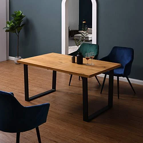BERN Oak Extending Dining Table - 6 to 8 Seater Industrial Wood Table with Black Metal Legs 6 BERN Oak Extending Dining Table - 6 to 8 Seater Industrial Wood Table with Black Metal Legs - Image 6