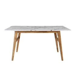 ASCONA White Marble Effect 6-Seater Dining Table – Contemporary Solid Oak Legs -Daals Store BSD 003 WHITE WB2