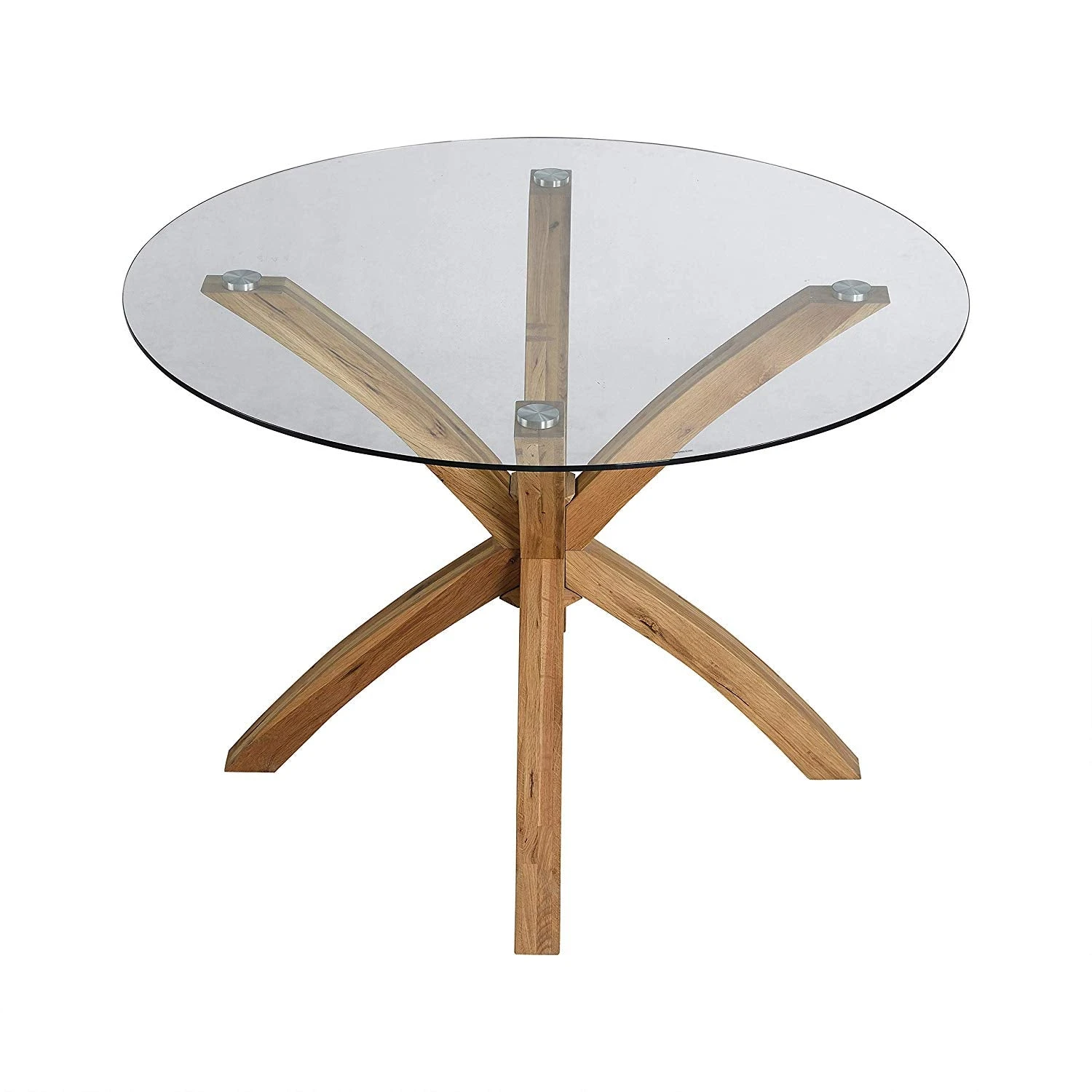 Lugano 110cm Round Glass Top Solid Oak Legs Dining Table 3 Lugano 110cm Round Glass Top Solid Oak Legs Dining Table - Image 3