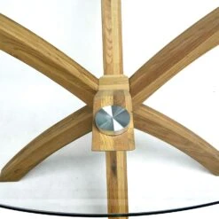 Lugano 110cm Round Glass Top Solid Oak Legs Dining Table 14 Lugano 110cm Round Glass Top Solid Oak Legs Dining Table -Daals Store BSD 004 OAK detail1