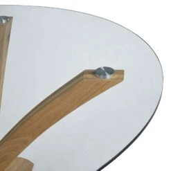 Lugano 110cm Round Glass Top Solid Oak Legs Dining Table 17 Lugano 110cm Round Glass Top Solid Oak Legs Dining Table -Daals Store BSD 004 OAK detail4